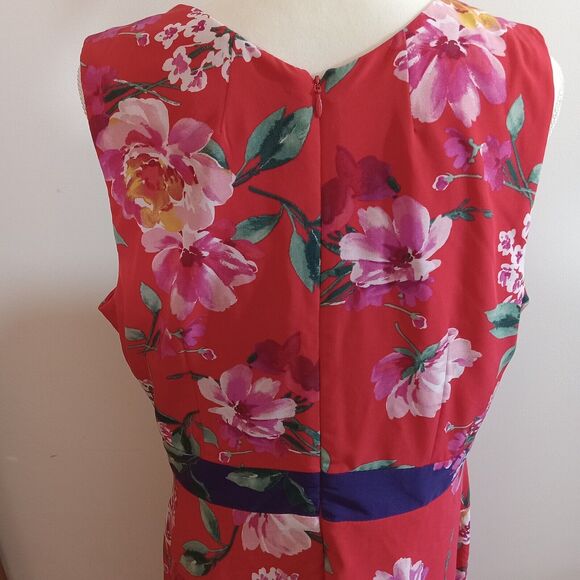 Chris McLaughlin Size 16 Dress Red Pink White Floral Maxi Faux Wraparound - Picture 7 of 15